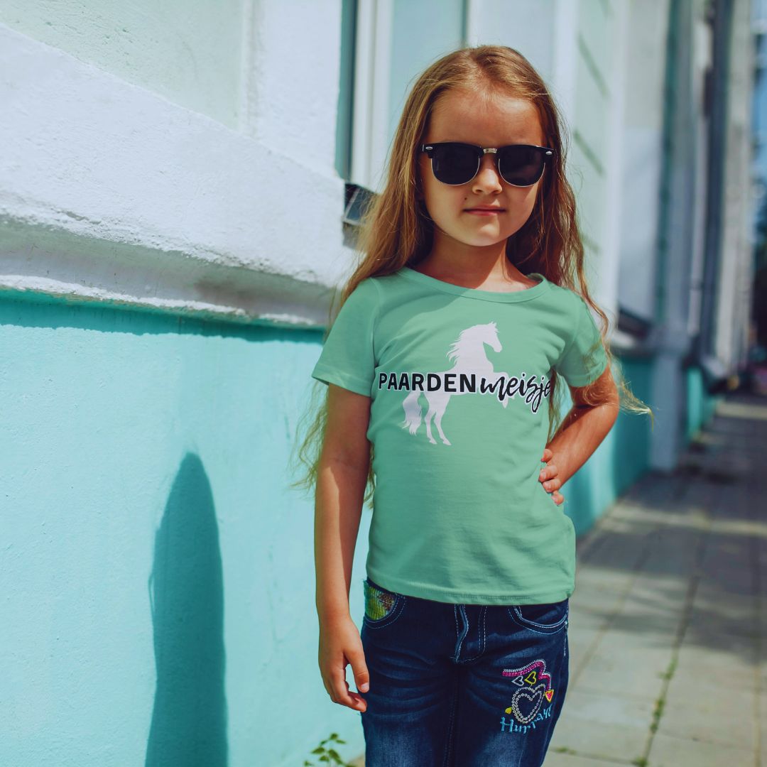 Exclusief Paardenmeisje T-shirt: 100% biologisch katoen met steigerend paard motief - Perfect voor paardenliefhebbers