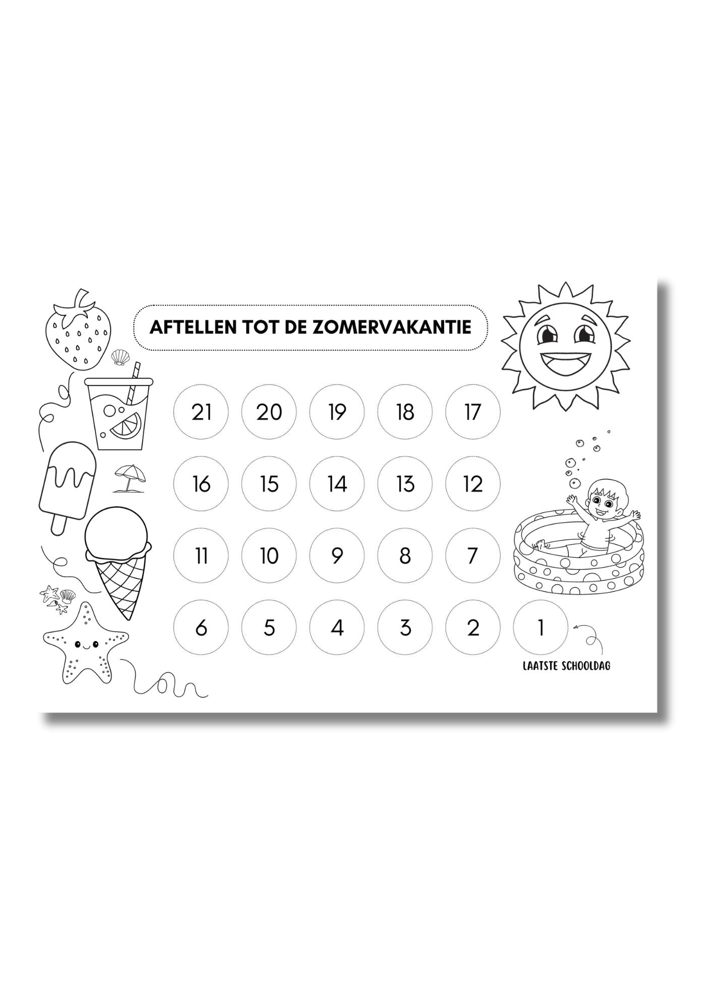 Zomerse aftelkalender voor kinderen: 21 Dagen voorpret voor de vakantie - Afdrukbare PDF