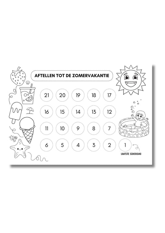 Zomerse aftelkalender voor kinderen: 21 Dagen voorpret voor de vakantie - Afdrukbare PDF