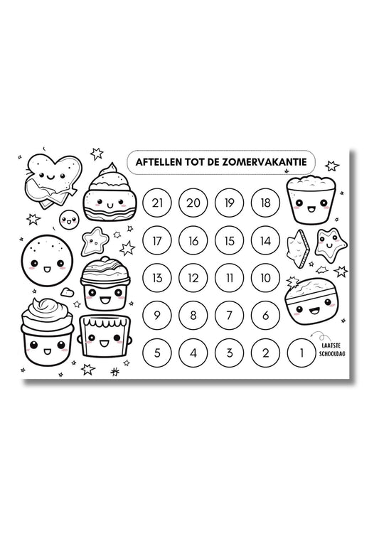 Aftelkalender voor kinderen zomerse Kawaii: 21 Dagen voorpret voor de vakantie - Afdrukbare PDF
