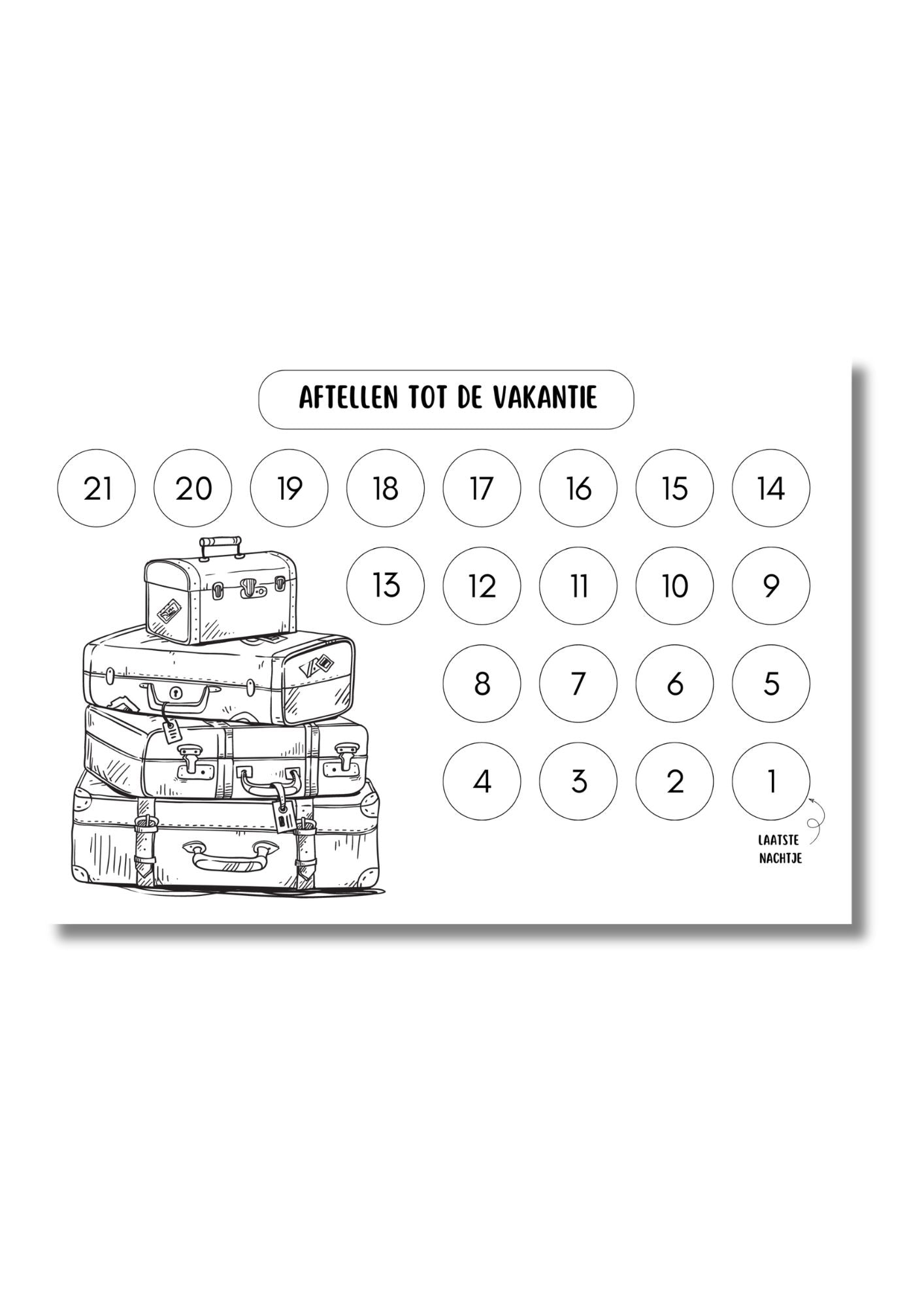 Aftelkalender voor kinderen met bagage : 21 dagen voorpret voor de vakantie - Afdrukbare PDF