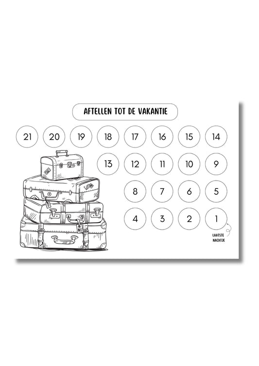 Aftelkalender voor kinderen met bagage : 21 dagen voorpret voor de vakantie - Afdrukbare PDF