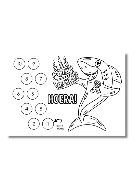 Verjaardag aftelkalender Haai | 10 dagen | Gratis printable | Kinderverjaardag
