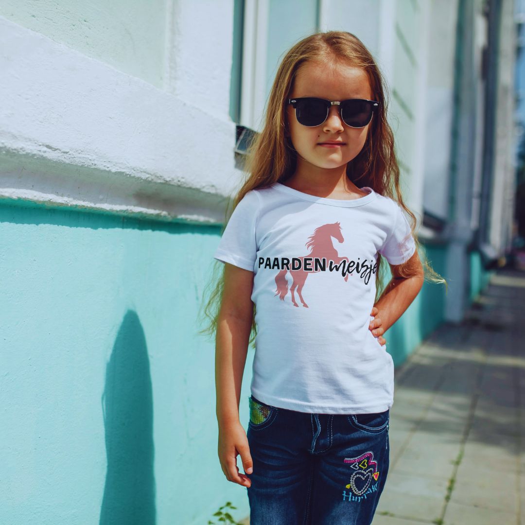 Exclusief Paardenmeisje T-shirt: 100% biologisch katoen met steigerend paard motief - Perfect voor paardenliefhebbers