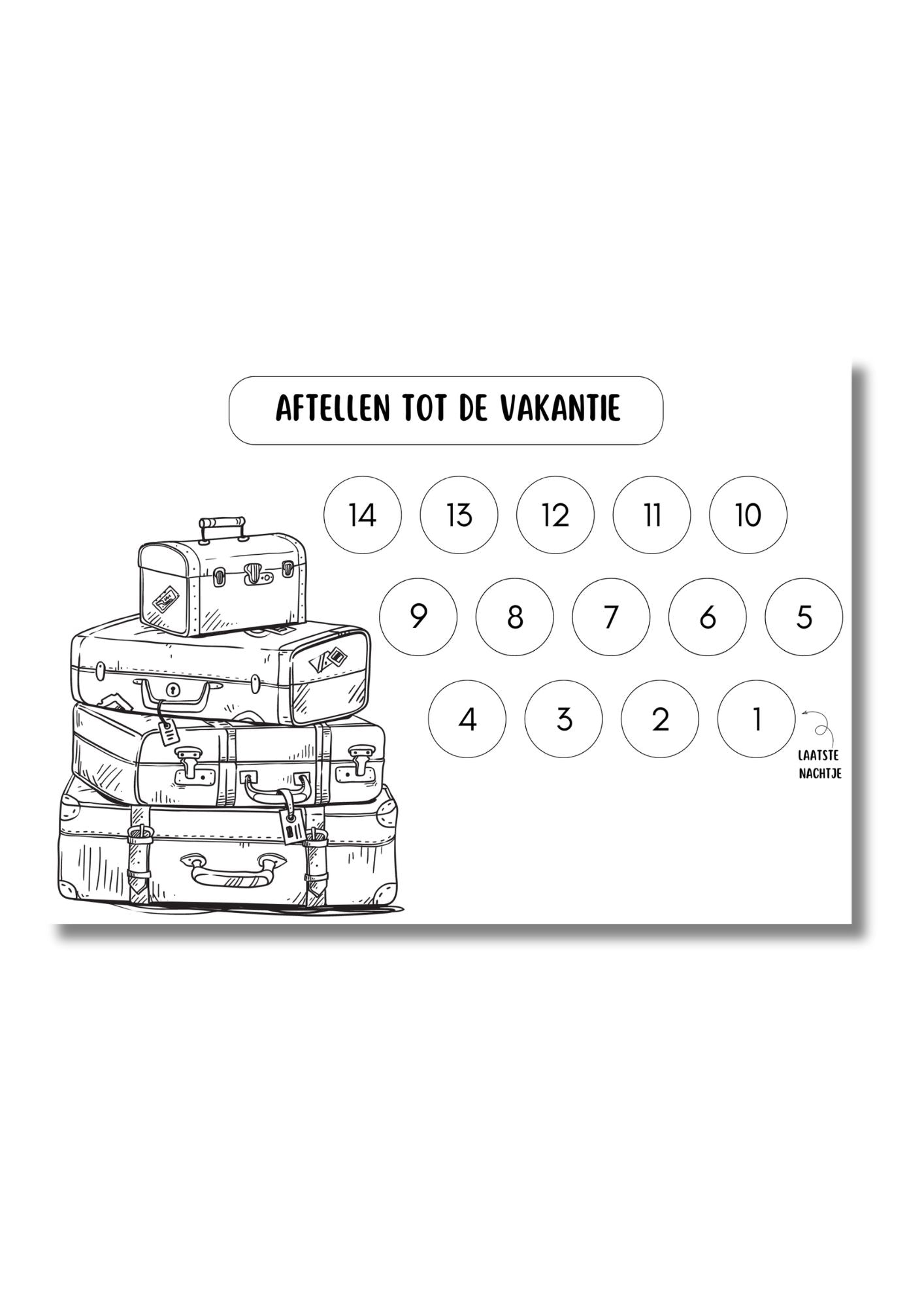Aftelkalender voor Kinderen: 14 dagen voorpret voor de vakantie - Afdrukbare PDF